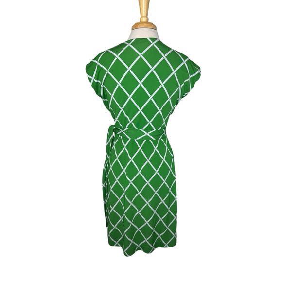 ANN TAYLOR Lattice Knit Wrap Dress Green Gray Size Small Plaid Stretch #500885 - Picture 3 of 10